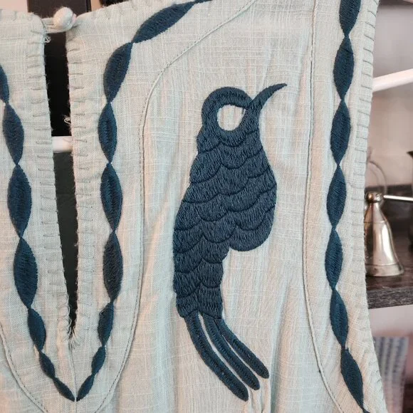 Super Pretty Embroidered Free People Dress Size 10, Birds Flowers Lined Viscose - Picture 4 of 11